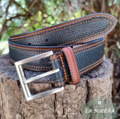 Cinto cuero doble color y costura - comprar online