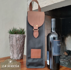 Porta vino de cuero simple con manija - LA SUREÑA