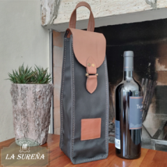 Porta vino de cuero simple con manija