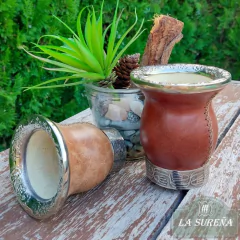 mate calabaza con cuero doble alpaca labrada - comprar online