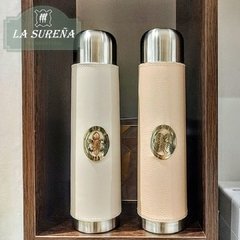 Termo acero inoxidable forrado cuero con dije alpaca - comprar online