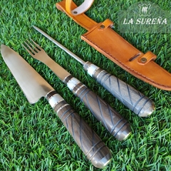 juego de cubiertos asador triple con chaira vaina