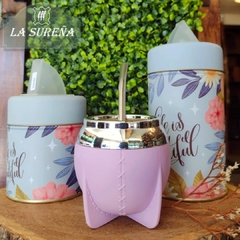 Juego de mate, bombilla con yerbero y azucarero