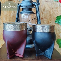 Mate imperial calabaza, forrado cuero, alpaca y virola labrada - comprar online