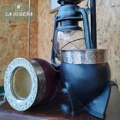 Mate imperial calabaza, forrado cuero, alpaca y virola labrada