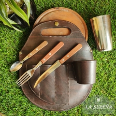juego de asado cuero triple con vaso - comprar online