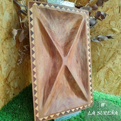 tabla batea con 4 divisiones madera y alpaca