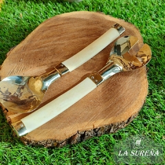 cubiertos ensaladeros de alpaca y hueso