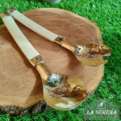 cubiertos ensaladeros de alpaca y hueso - comprar online