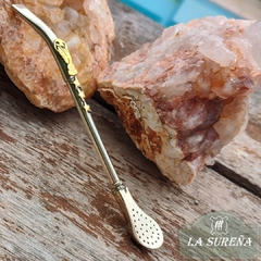 Bombilla de alpaca paleta con detalle de copa y estrellas bronce