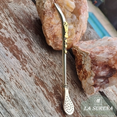 Bombilla de alpaca paleta con detalle de copa y estrellas bronce - LA SUREÑA