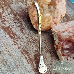 Bombilla de alpaca paleta con detalle de copa y estrellas bronce - comprar online
