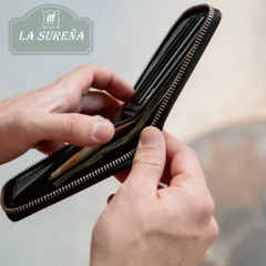 billetera de cuero con cierre