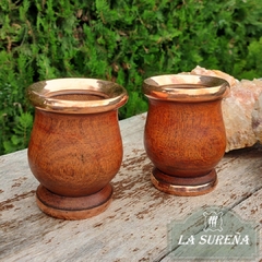 Mate madera algarrobo con borde virola y base de cobre - LA SUREÑA