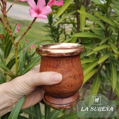 Mate madera algarrobo con borde virola y base de cobre