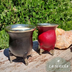 mate calabaza forrado cuero virola alpaca labrada y patas de alpaca - comprar online