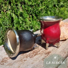 mate calabaza forrado cuero virola alpaca labrada y patas de alpaca