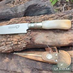 cuchillo artesanal hoja acero inox cabo hueso vaina cuero crudo 26 cm en internet