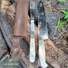 juego de asador con cabo de ciervo y hoja de acero 37 cm