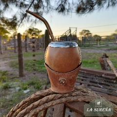 mate de calabaza forrado en cuero con base y dije en internet