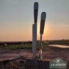 juego de cubiertos asador con estuche de cuero 33 cm