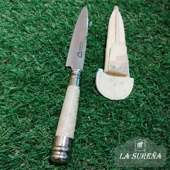 cuchillo artesanal de acero inox, alpaca y cuero crudo 27 cm - comprar online