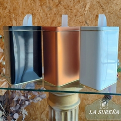yerbero rectangular de lata en colores lisos