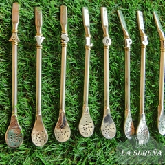 bombilla de alpaca paleta con inicial y detalle Bronce - tienda online