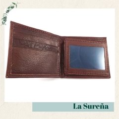 Billetera cuero con volante central y visor en internet