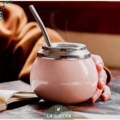 Mate cerámica y acero inoxidable y bombilla