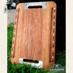 Tabla madera asado 45cm largo con alpaca en manija hueca