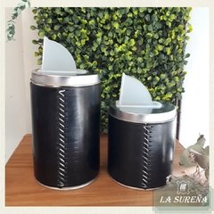 Yerbero y azucarero en lata forrado Cuero - tienda online