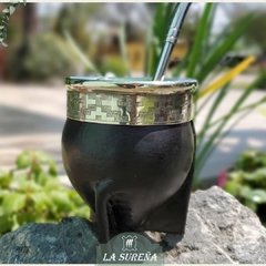 Mate imperial calabaza, forrado cuero, alpaca y virola lisa