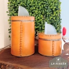 yerbero y azucarera forrado cuero costura hilo