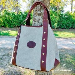 bolso cartera grabde combinado tela y cuero - comprar online