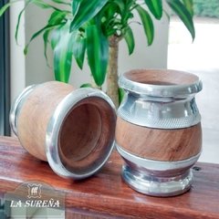 Mate madera algarrobo y aluminio con base - LA SUREÑA