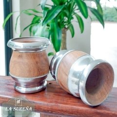 Mate madera algarrobo y aluminio con base - comprar online