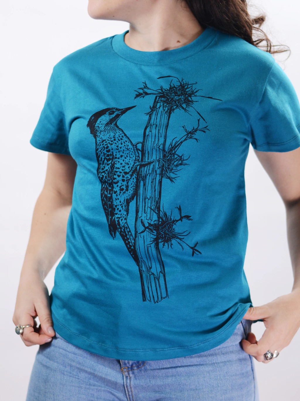 Remera manga corta CARPINTERO REAL color turquesa oscuro - mujer