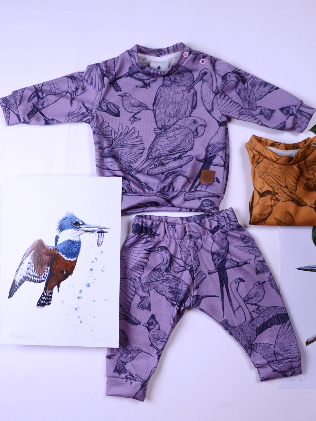 Conjunto buzo y pantalón liviano aves color lila