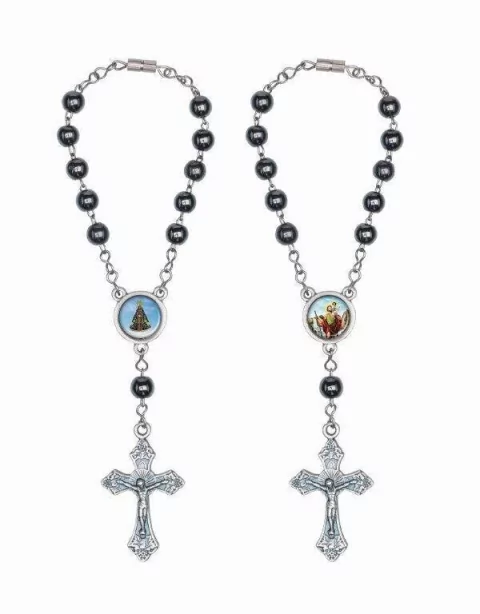 Terço para carro Hematita de São Cristóvão