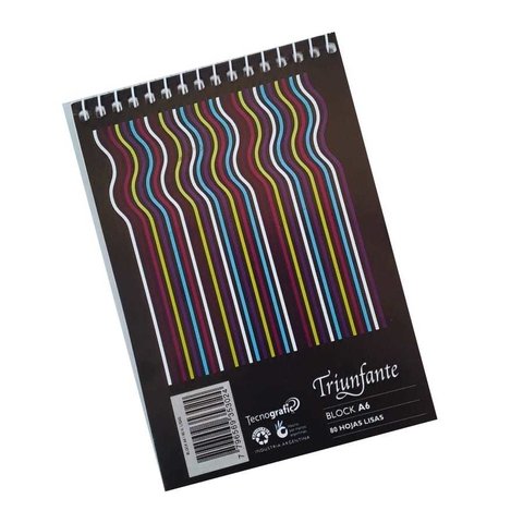 Block Anotador Triunfante Espiral x80 Hojas A6 Rayado, Liso y Cuadriculado