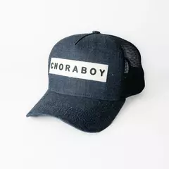 Boné ChoraBoy Aba Curva Trucker- Logo Retângulo Branco - Jeans Marinho - REF 155