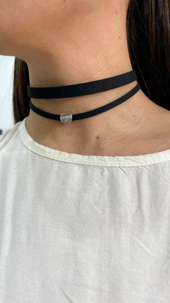 Chocker doble corazon plateado