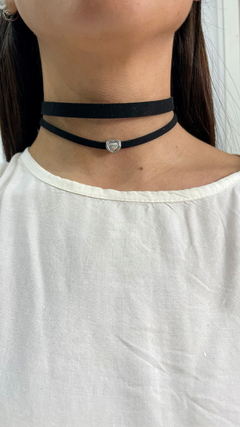 Chocker doble corazon plateado - comprar online