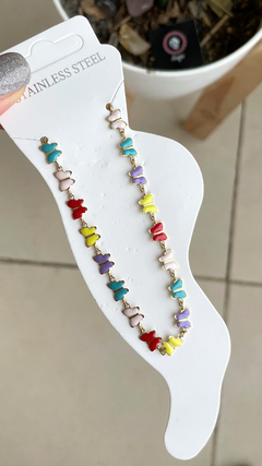 Tobillera mariposas de colores - acero dorado - comprar online