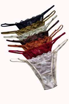 Combo 7 Calcinhas Tanga Tule Detalhe Renda Alça Regulável Sol - comprar online