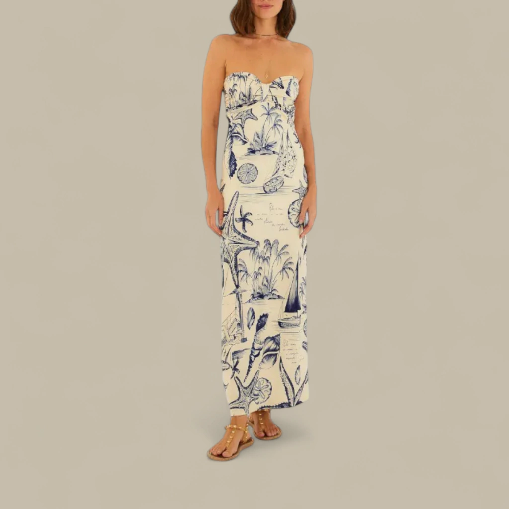 Vestido Longo Farm Feminino Sem Alça Mar de Ondas Verão 26