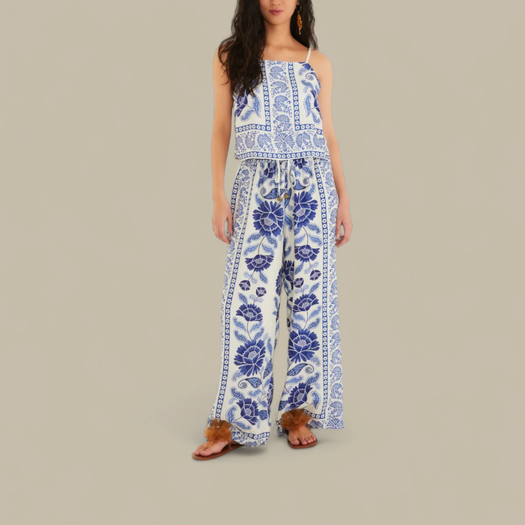 Calça Farm Pantalona Valentina Estampada Feminina Verão 25
