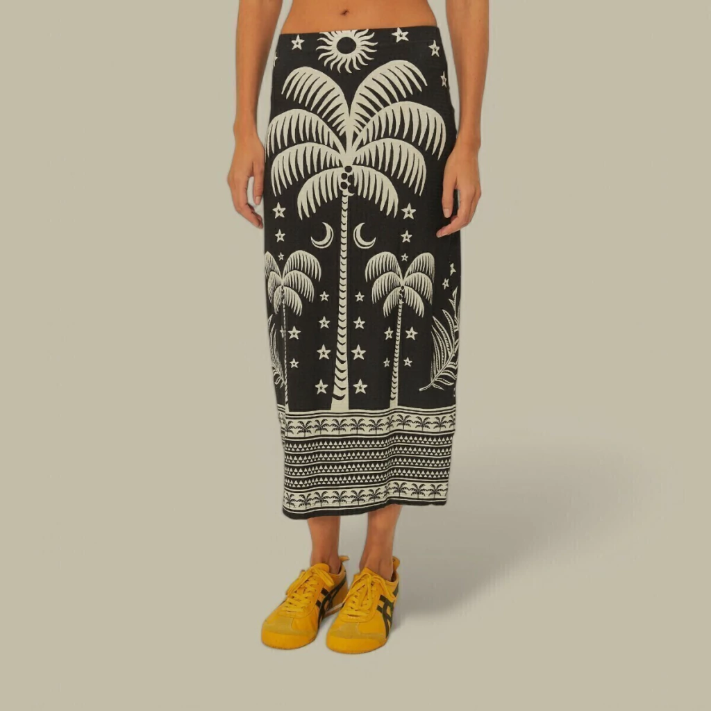 Saia Midi Estampada Coqueiral Feminina Farm