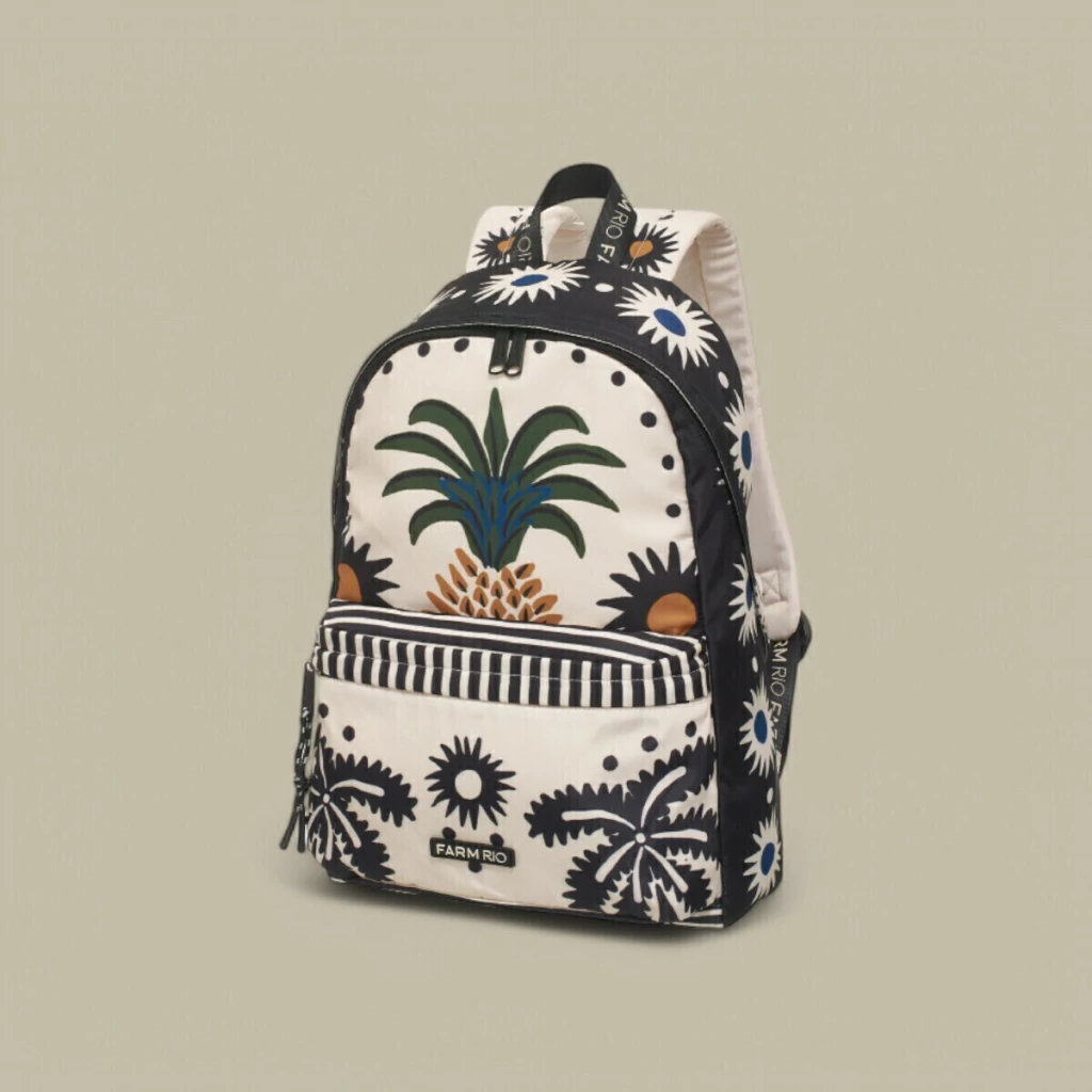 Mochila Farm Xodó Jardim Tropical Cor Off White